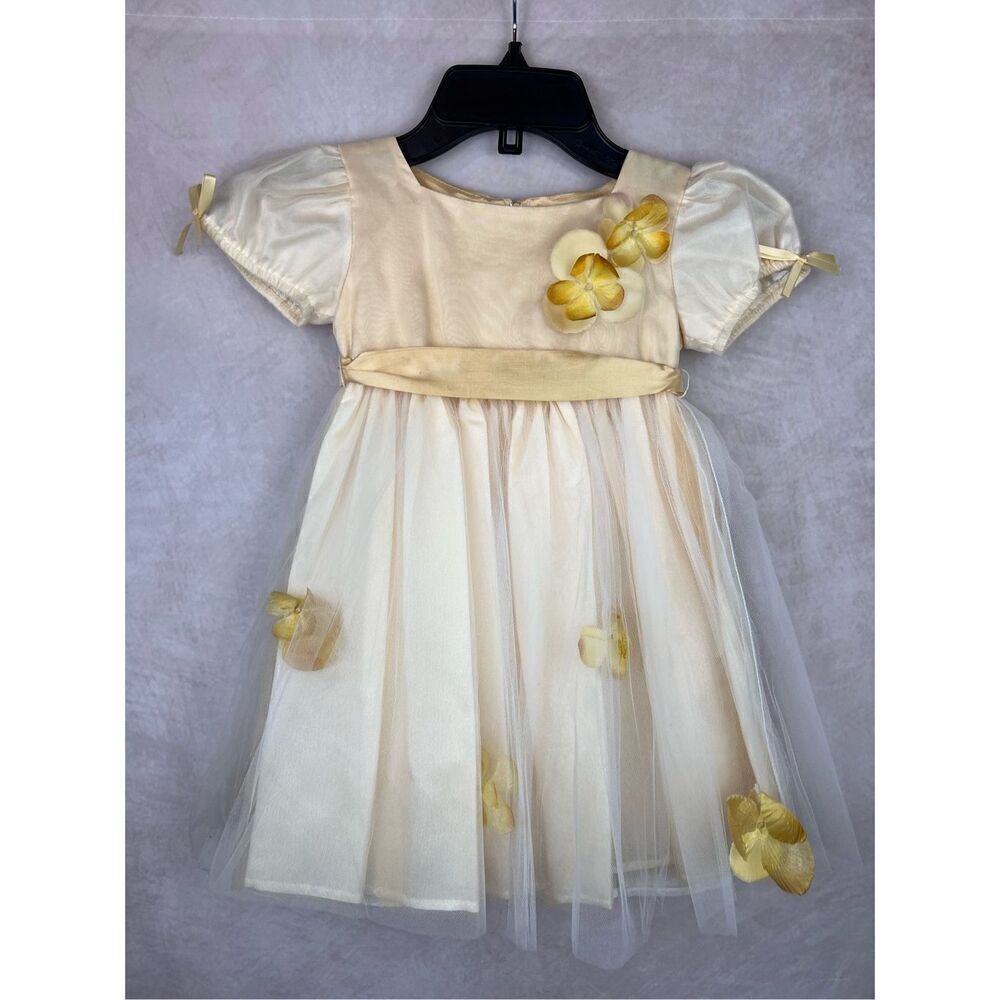 Vintage Rosetta Millington Designer Girls Dress Yellow Floral Spring